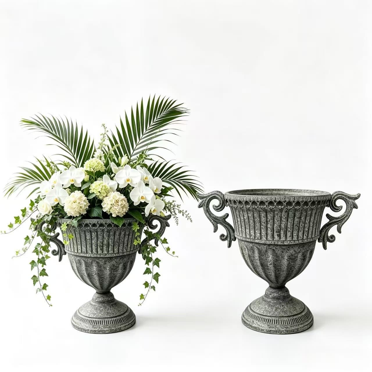 French Vintage Double Ear Roman Trophy Pot Wedding Scene Road Guide Decorative Flower Urn Cast Iron Texture Gardening Iron Flower Pot