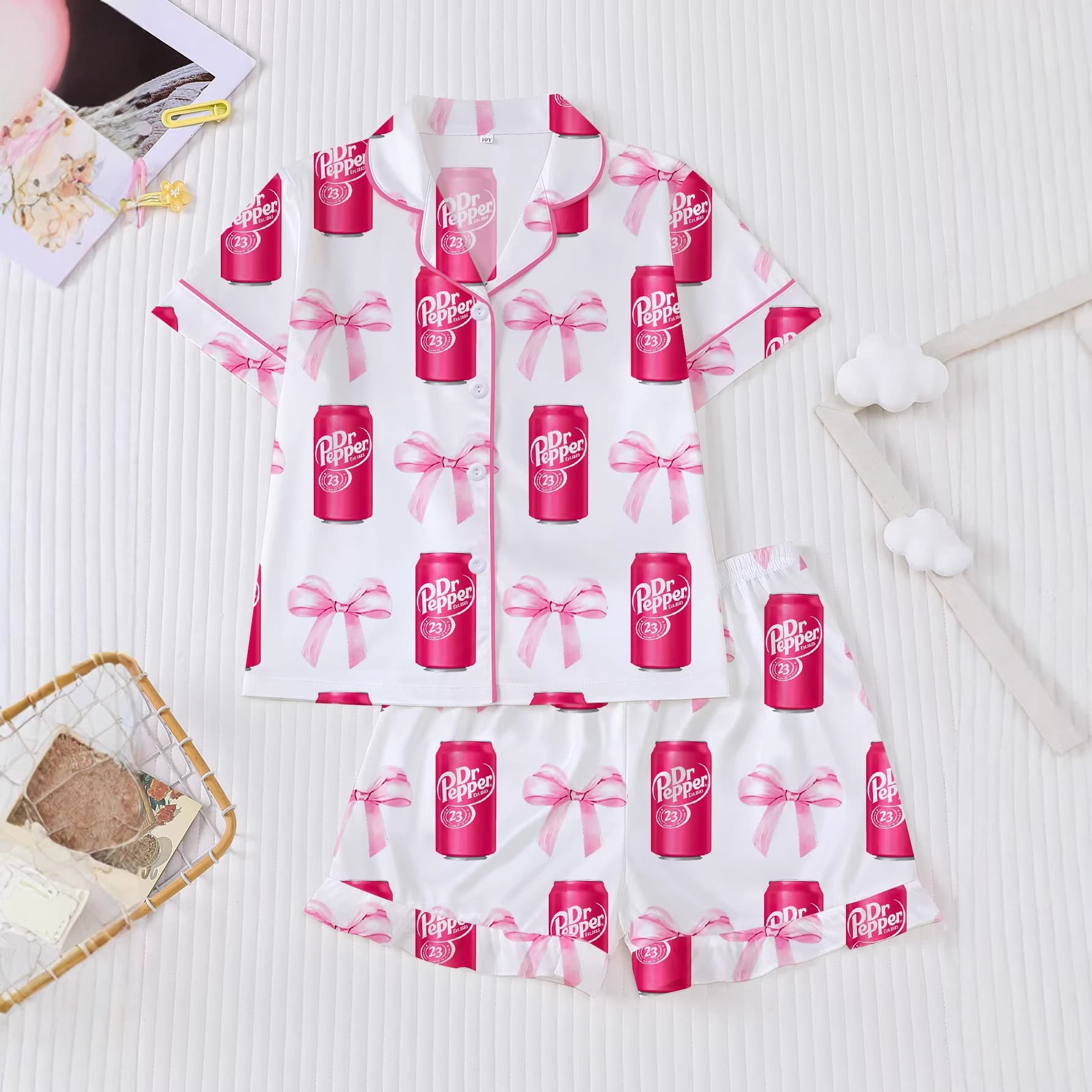 Cross-border Foreign Trade New Four-Season Big Girl Pajama Set Short Sleeve Shorts Cardigan Printed Kid Pajama