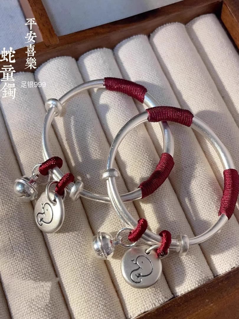 Peaceful and Joyful Snake Baby Sterling Silver Bracelet (999 Pure Silver) - Perfect Gift for Newborns, Babies, and Children (Full Month, First Birthday, etc.)