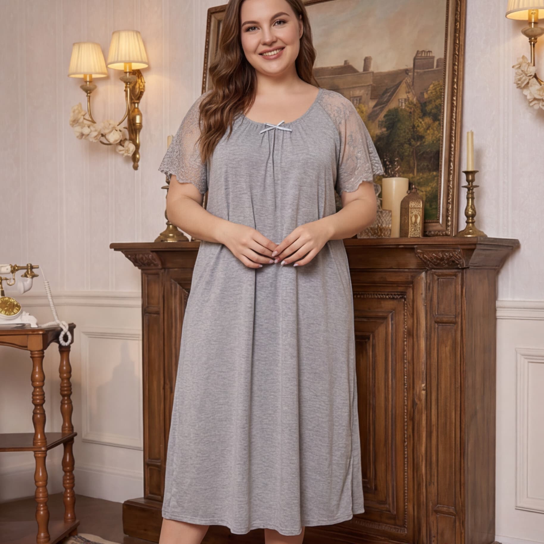 New Lace Sexy Nightgown for Women Summer Plus Size Long Comfortable Casual Cotton Homewear Wholesale
