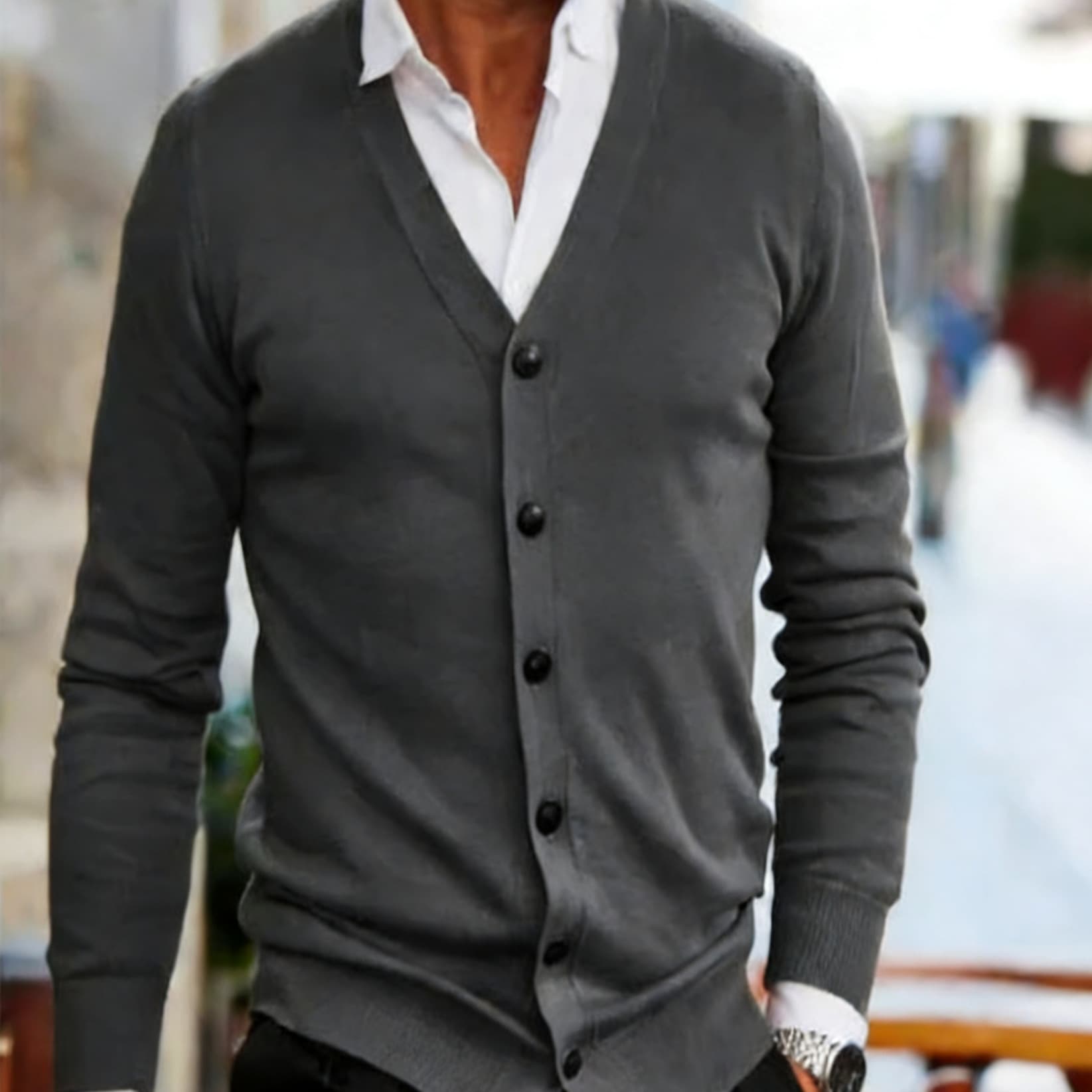 Men's Knit Cardigan Spring/Autumn New Casual Solid Color V-Neck Long Sleeve Sweater Cross-Border Stock
