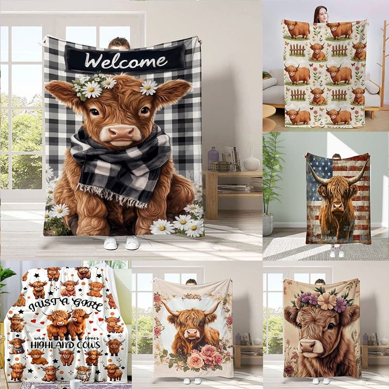 Cross-Border Bestseller Highland Cow Nap Blanket Fleece Throw Digital Print Sofa Air Conditioning Blanket Comfortable Coverlet Small Blanket