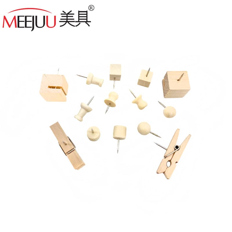 Factory direct various shaped wooden thumbtacks, DIY creative push pins, art fixing pins