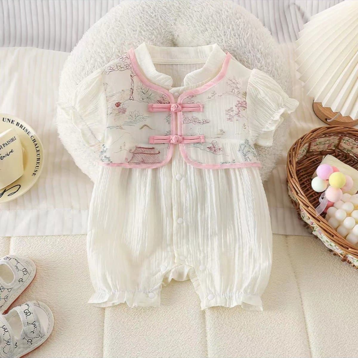 Summer Thin Short Sleeve Baby Romper One-Month Old Girl Clothes Cotton Onesie Crawler Suit Lightweight Comfortable Newborn Outfit