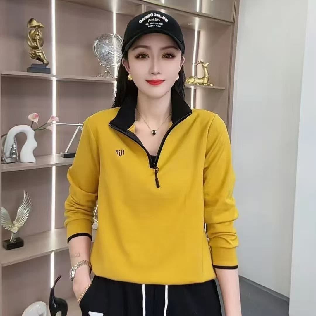 Middle-Aged Half-Zip Sweatshirt Women Cross-Border Spring New Fashion Embroidery Design Korean Style Chic Color Block Stand Collar Top