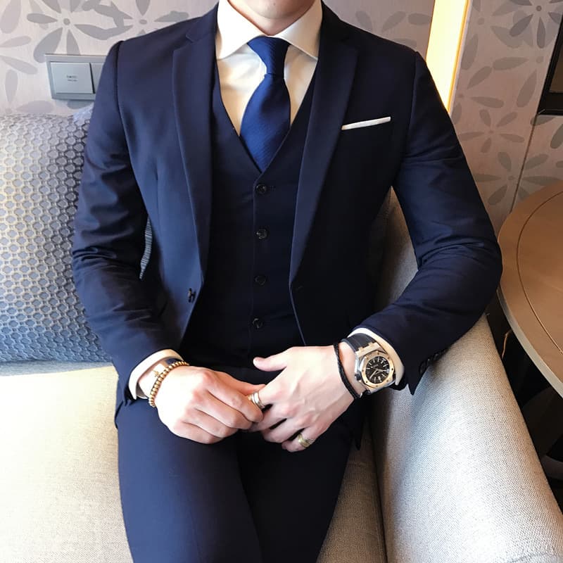 2023 New Men's Three-Piece Suit Korean Style Casual Blazer Vest Trousers Set