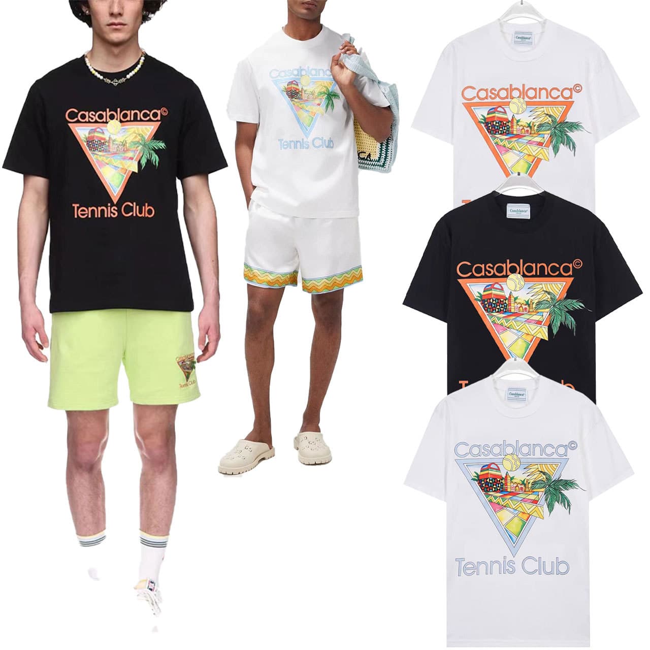 Casablanca Men's Clothing Cross-border New Triangle Tennis Court Logo Letter CASA Loose Short Sleeve Men's T-Shirt