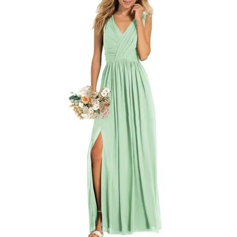 European and American Style Dress 2026 New Chiffon V-Neck Slit Sexy Dress Women's Clothing Aliexpress Evening Dress for Women
