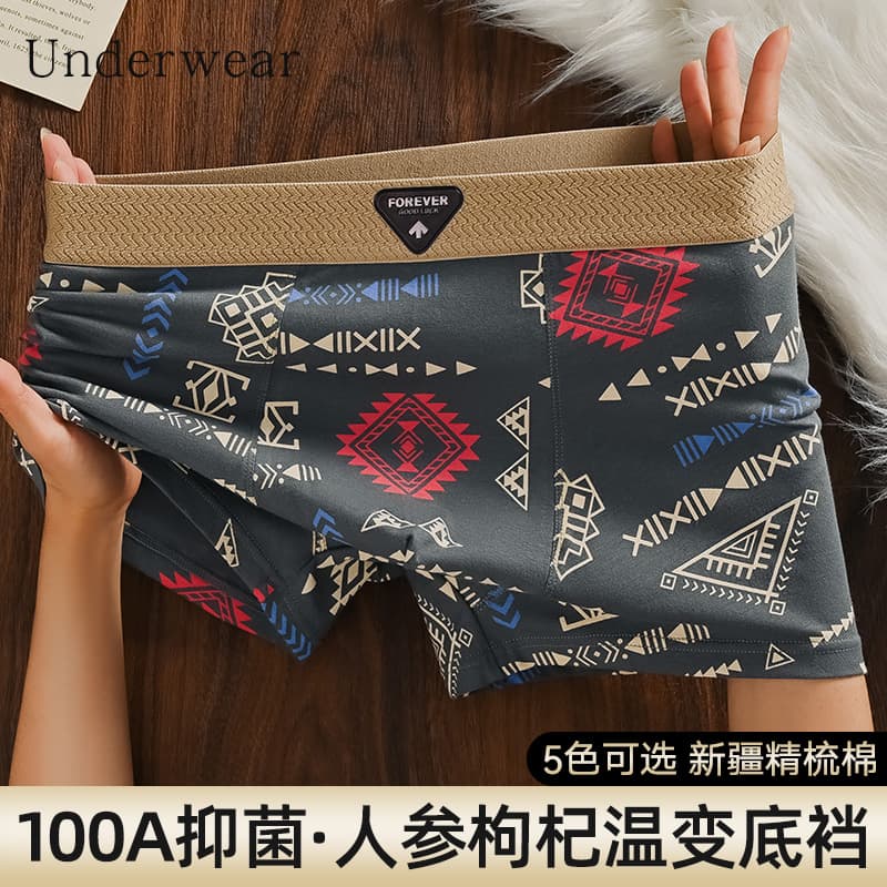 Men's Cotton Breathable Boxer Briefs Ethnic Print Shorts Cross-Border Wholesale Drop Shipping
