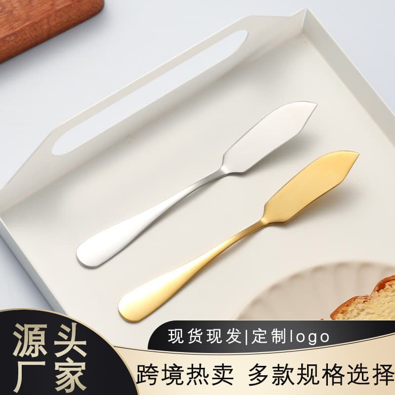 Cross-border 304 Stainless Steel Butter Knife Korean-style Long Handle Butter Knife Baking Scraper Western Tableware Jam Cream Spatula