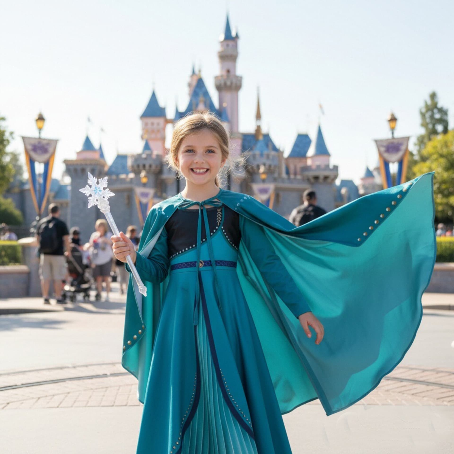 Green Princess Anna Christmas Dress Girls Long Sleeve Dress Cosplay Costume