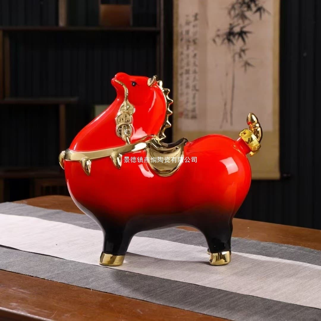 Jingdezhen Ceramic Wine Bottle Twelve Zodiac Four-Legged Horse Ornament Wine Jar Flower Vessel Container Horse to Success Wine Set Five Jin