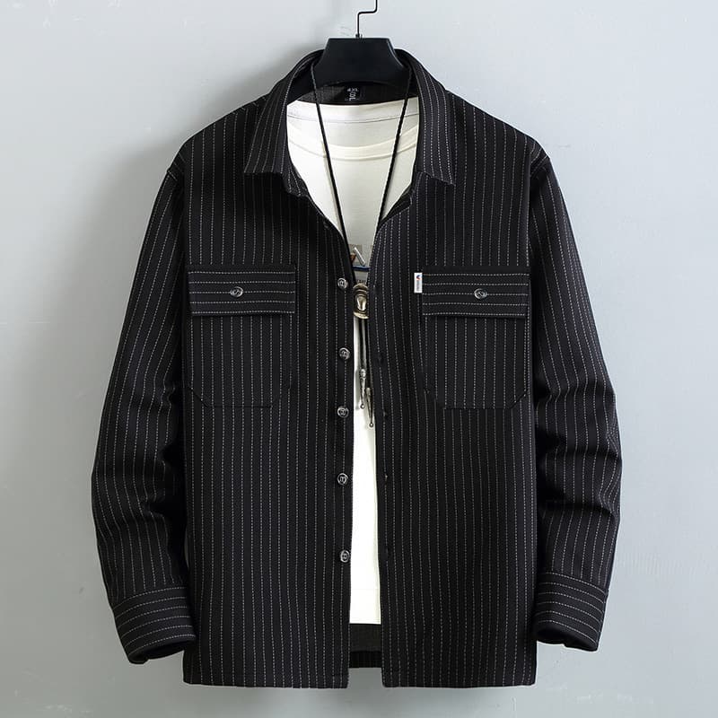 Japanese-style Shirt Jacket Set for Men Spring/Autumn Workwear Coat Fat Plus Size Oversized Two-Piece Set