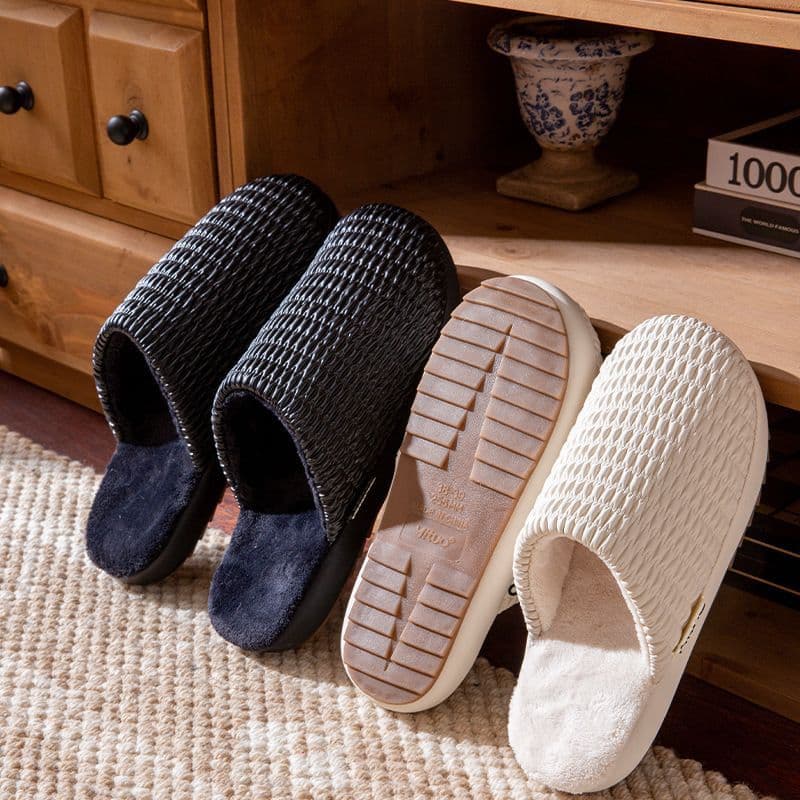 Simple Versatile Waterproof Cotton Slippers for Men and Women, Autumn/Winter New Style, Couples Home Use, Thick Sole, Plush Lined, Warm, Elderly Maternity Shoes