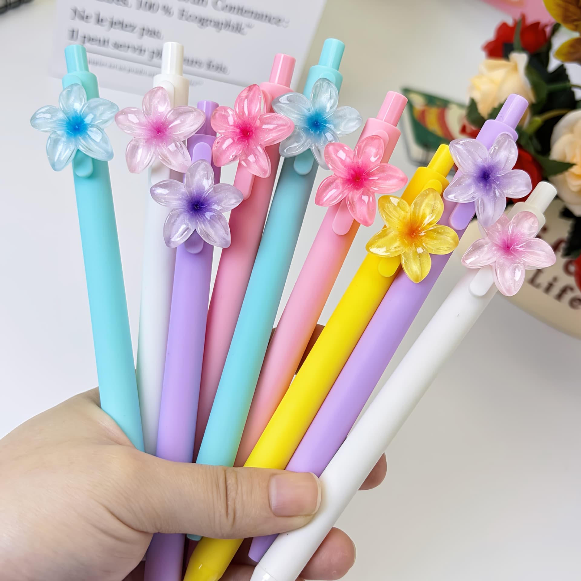Flower Decoration Retractable Ballpoint Pen, Cute and Smooth Writing, Suitable for School, Office, Diary, and Gifts