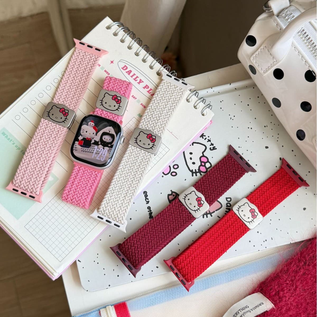 Kitty Cat Woven Magnetic Clasp Watch Band for Apple Watch 7 8 9 S10 Wristband Apple Watch Band