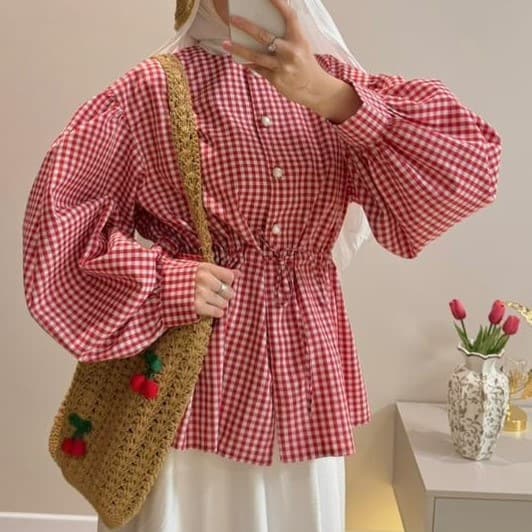 Cross-border 2026 Summer New European and American Women's Fashion Casual Plaid Elegant Sweet Long Sleeve Top