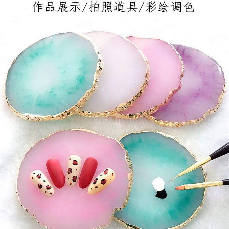 Nail Art Palette with Gold Edges, Imitation Agate Jade Plate, Resin Color Mixing Palette, Photo Prop, Display Board, Small Flat Size