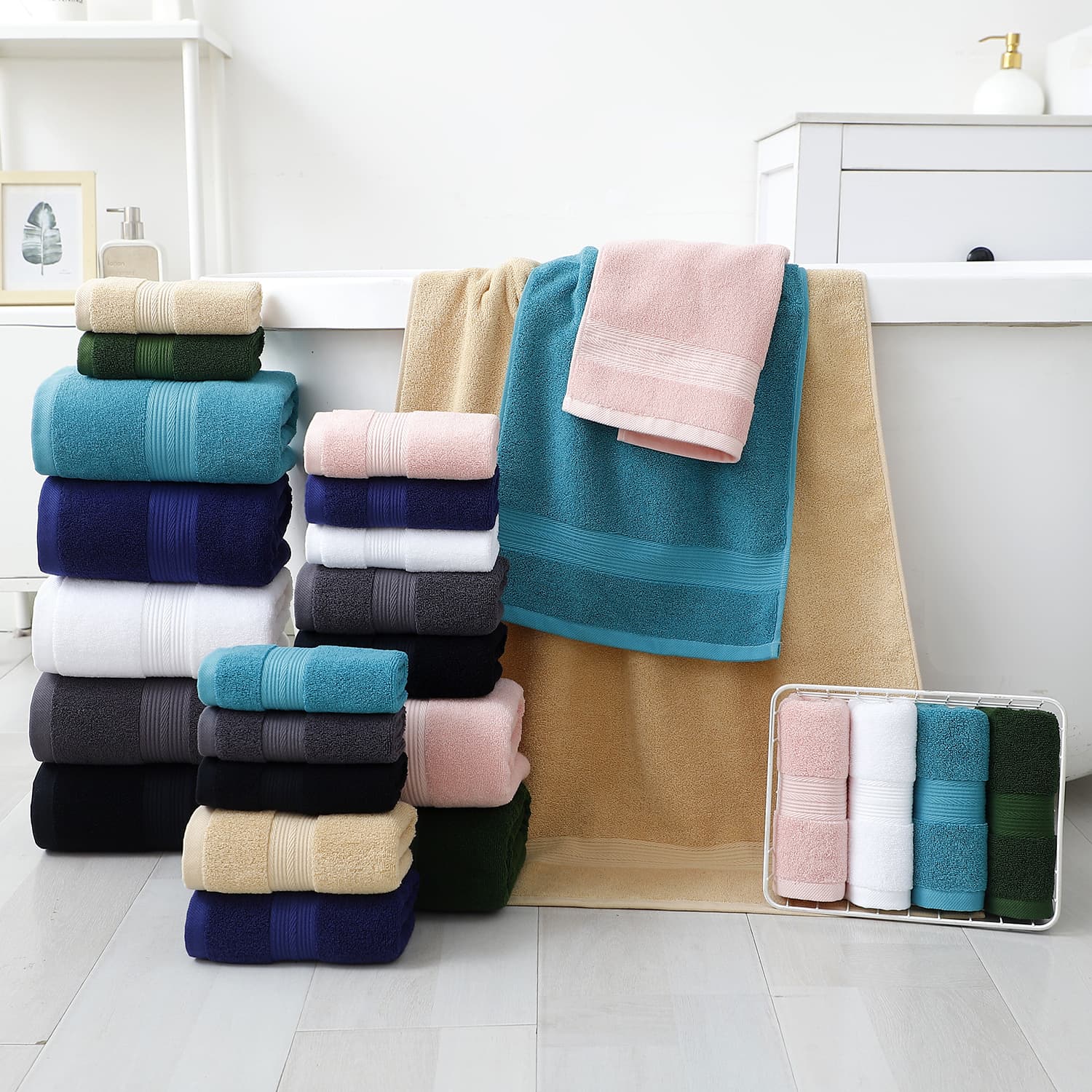 Taolefu Household Plain Cotton Towels, Bath Towels, Square Towels, Three-Piece Set, Amazon Export Six-Piece Towel Set