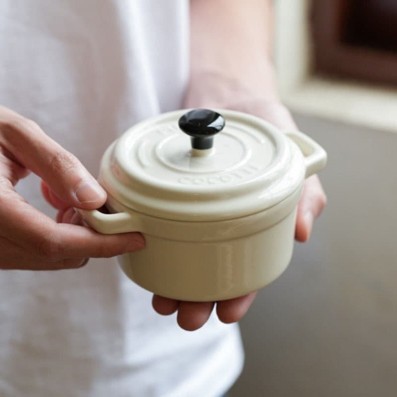 Ceramic double-ear cup small soup bowl household steamed egg bowl with lid baking soufflé dessert bowl oven special baking bowl