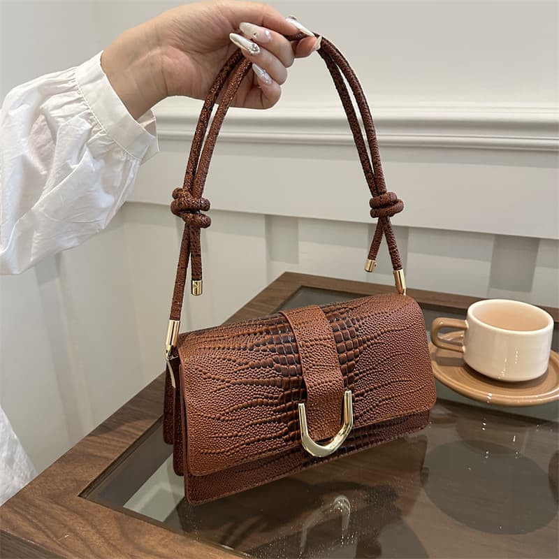 New Trendy Fashionable Crossbody Popular Stone Pattern Casual 2024 Contrast Color Retro One Shoulder Armpit Small Square Bag for Women