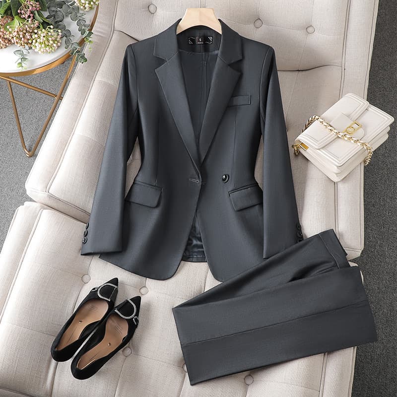Dark Blue Women's Blazer 2023 Autumn New Fashion Elegant Professional Commuter Long-Sleeved Suit Jacket with Matching Trousers