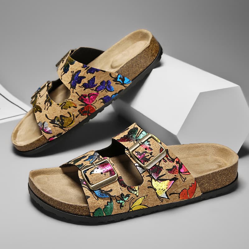 Women's Cork Wood Sole Sandals, Oak Surface, Easy to Match, Casual and Comfortable Women's Slippers, Outdoor Wear, Fashionable Cross-Border Slippers