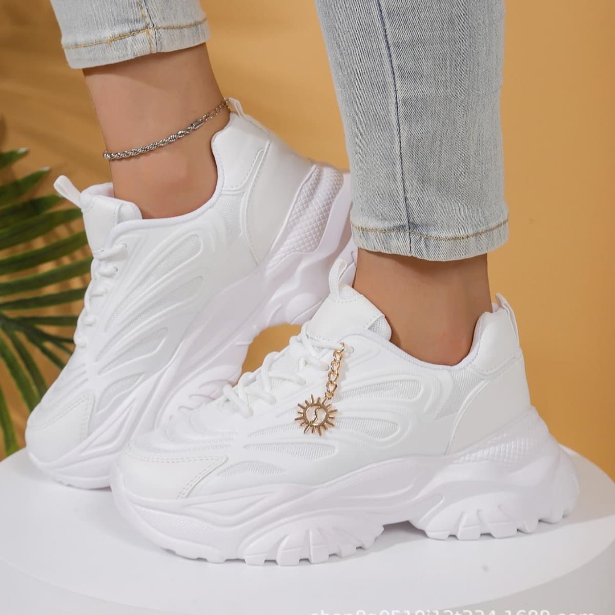 Cold Bond Cross-border Dad Sneakers Women Thick Sole Fashion Soft Breathable Spring Autumn Mesh Lightweight Casual Heightening White Shoes