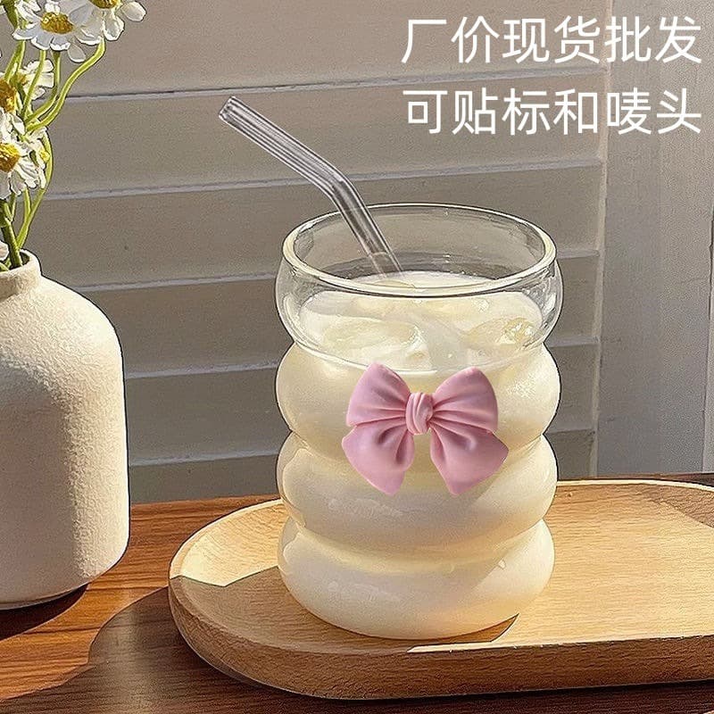 Internet celebrity popular Japanese fat cup Xiaohongshu Douyin same style ins style girly heart bow glass toot cup