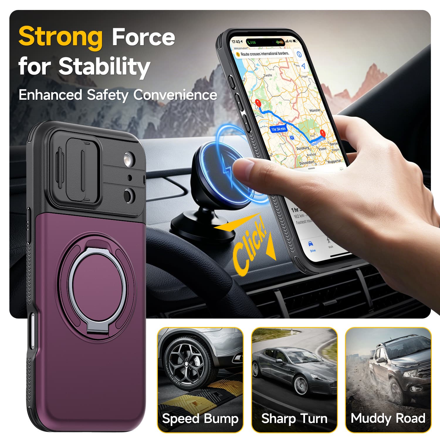 New Product Compatible with iPhone 18 Pro Max Bracket Phone Case Car Magnetic Slide-Up and Down Cover with Card Slot and Push-Open Window