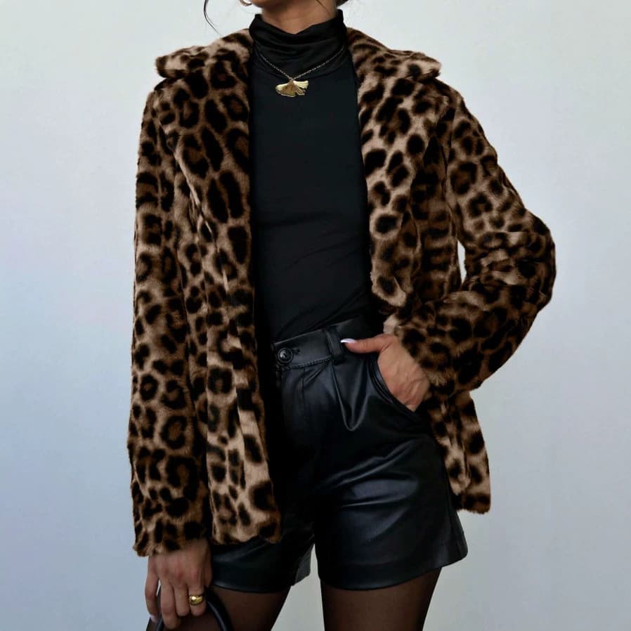 Cross-border eco-friendly fur leopard print splicing cotton clothing European and American cross-border leopard print American retro casual comfortable loose jacket