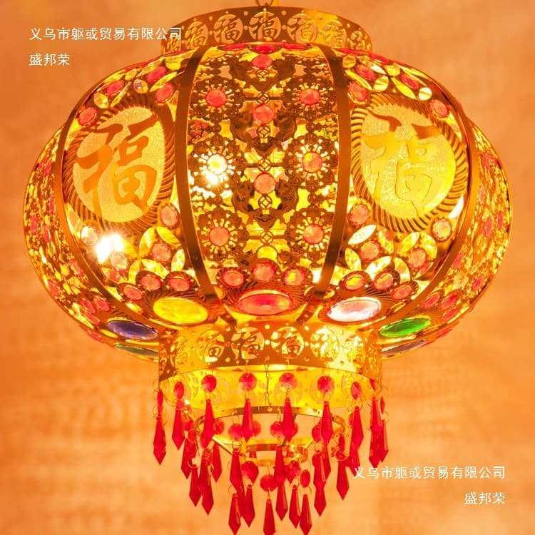 New Year red lantern hanging decoration 2026 new style entrance balcony electric colorful rotating lantern wedding housewarming chandelier