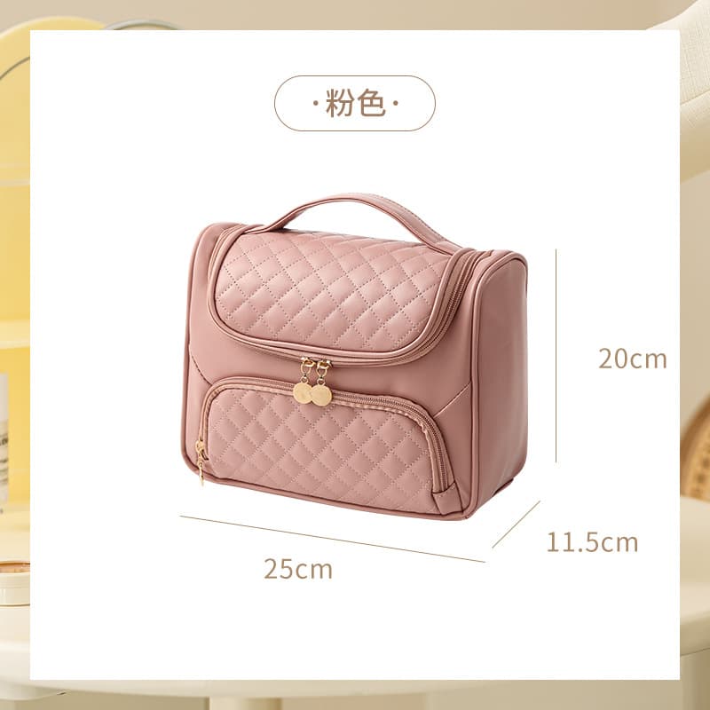 PU Quilted Handbag Cosmetic Bag Large Capacity Portable Waterproof Wet and Dry Separation Travel Toiletry Bag Cross-border Wholesale
