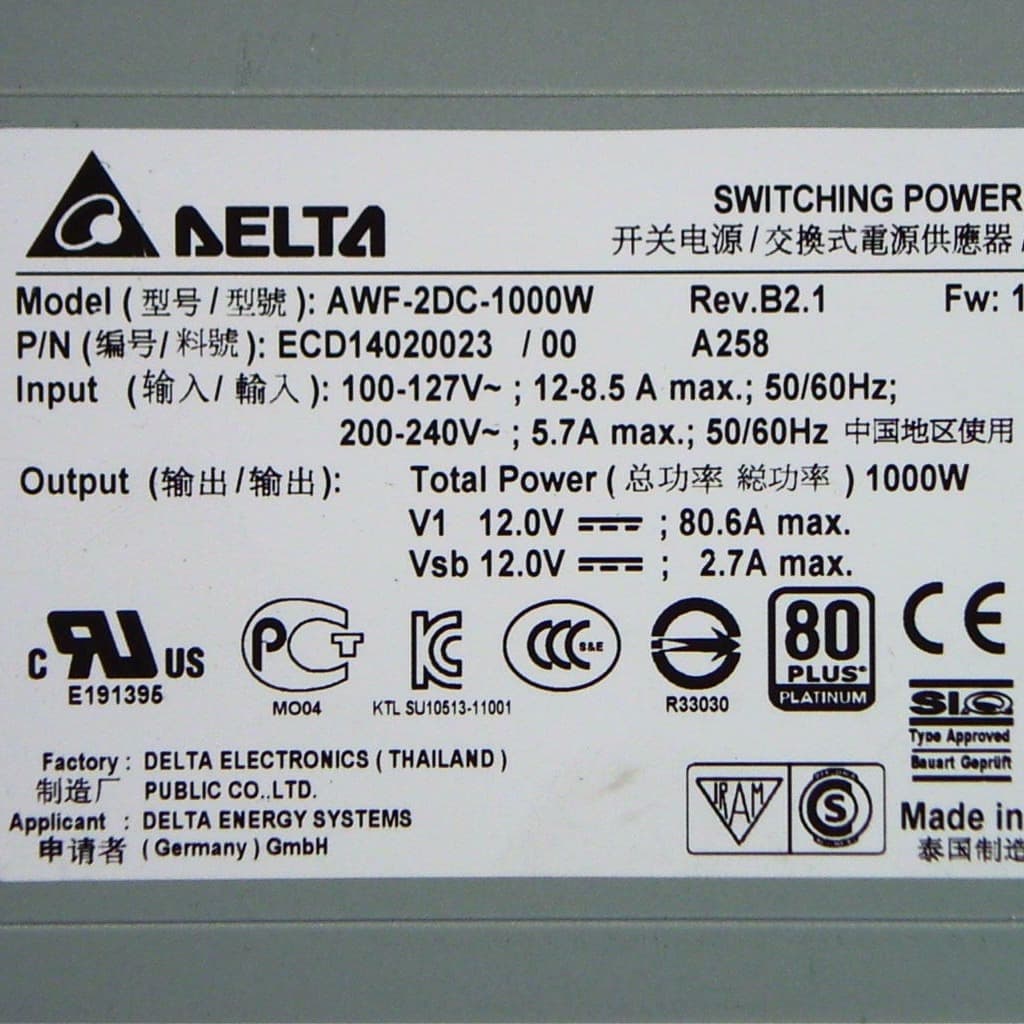 Sun X4-2L X3-2L X5 Power Supply A258 7044130 AWF-2DC-1000W
