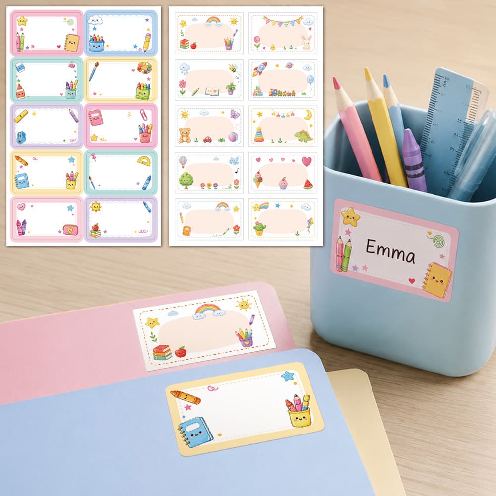 100 Stickers/Pack Back-to-School Season Cartoon Name Stickers 10 Designs Blank Word Stickers Children's Stickers Stationery Stickers