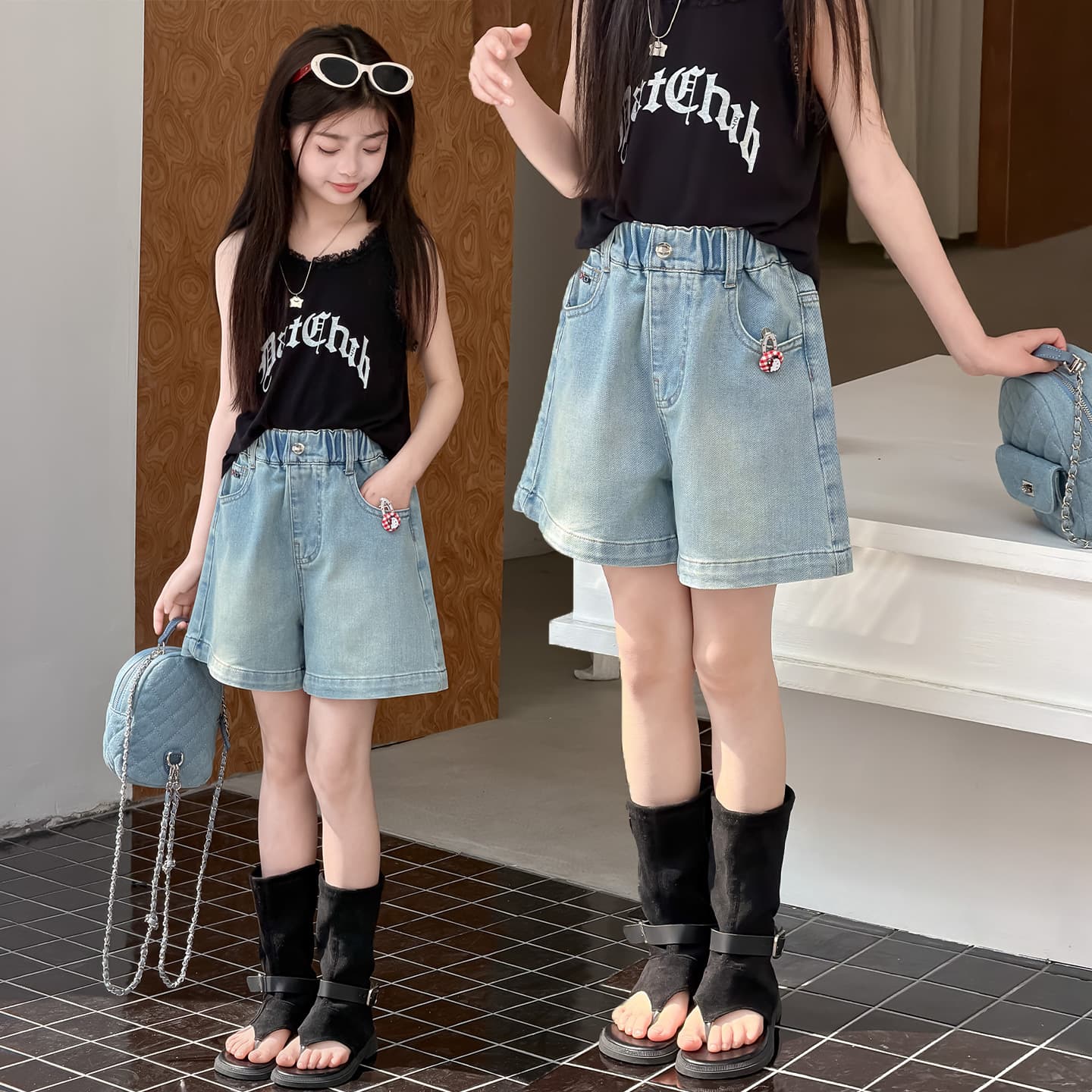 Summer medium and large girls' denim shorts new children's clothing children's girls light-colored casual shorts simple and versatile trend