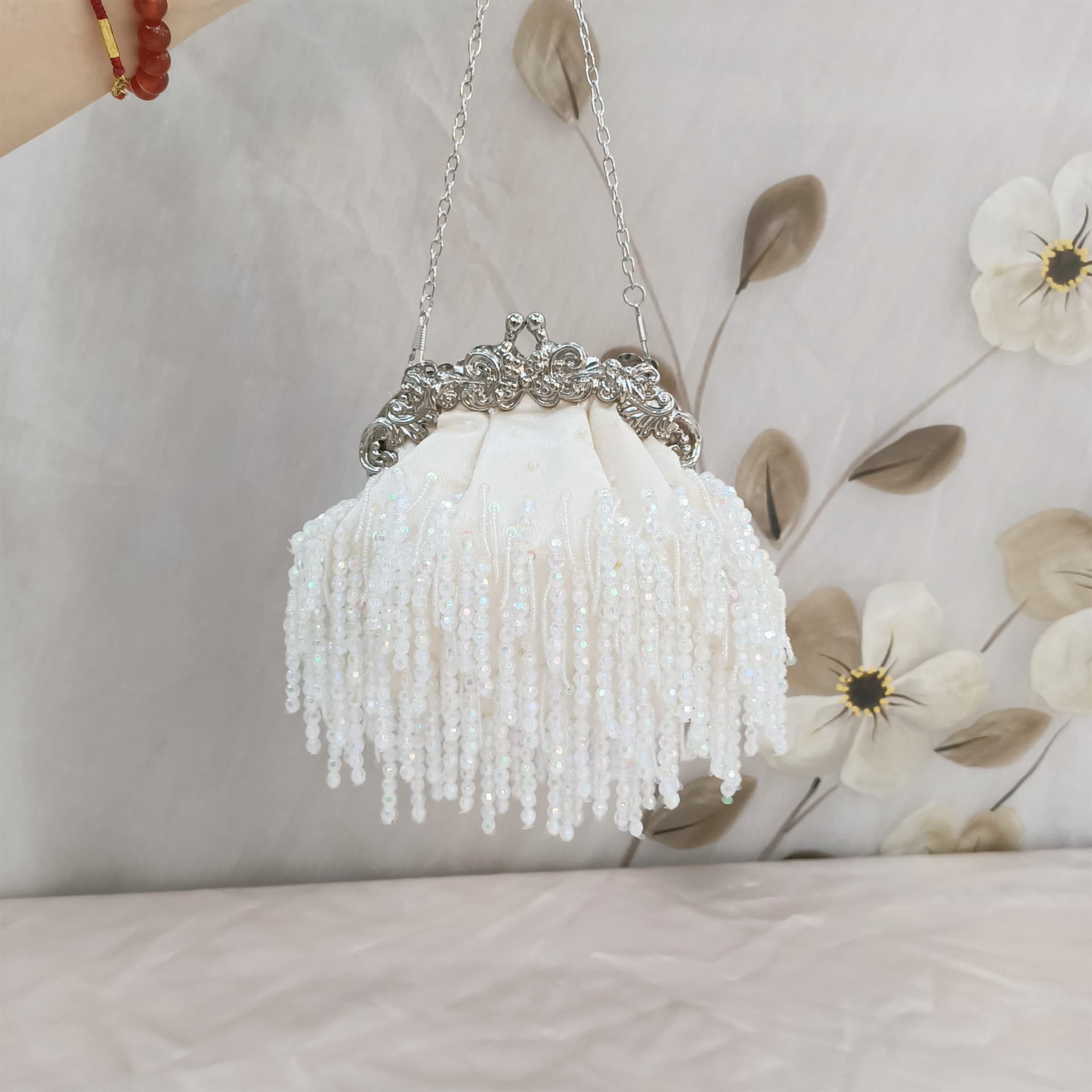 Vintage Tassel Satin Beaded Embroidered Bag Bride Handbag Women's Purse Cheongsam Bag Banquet Bag