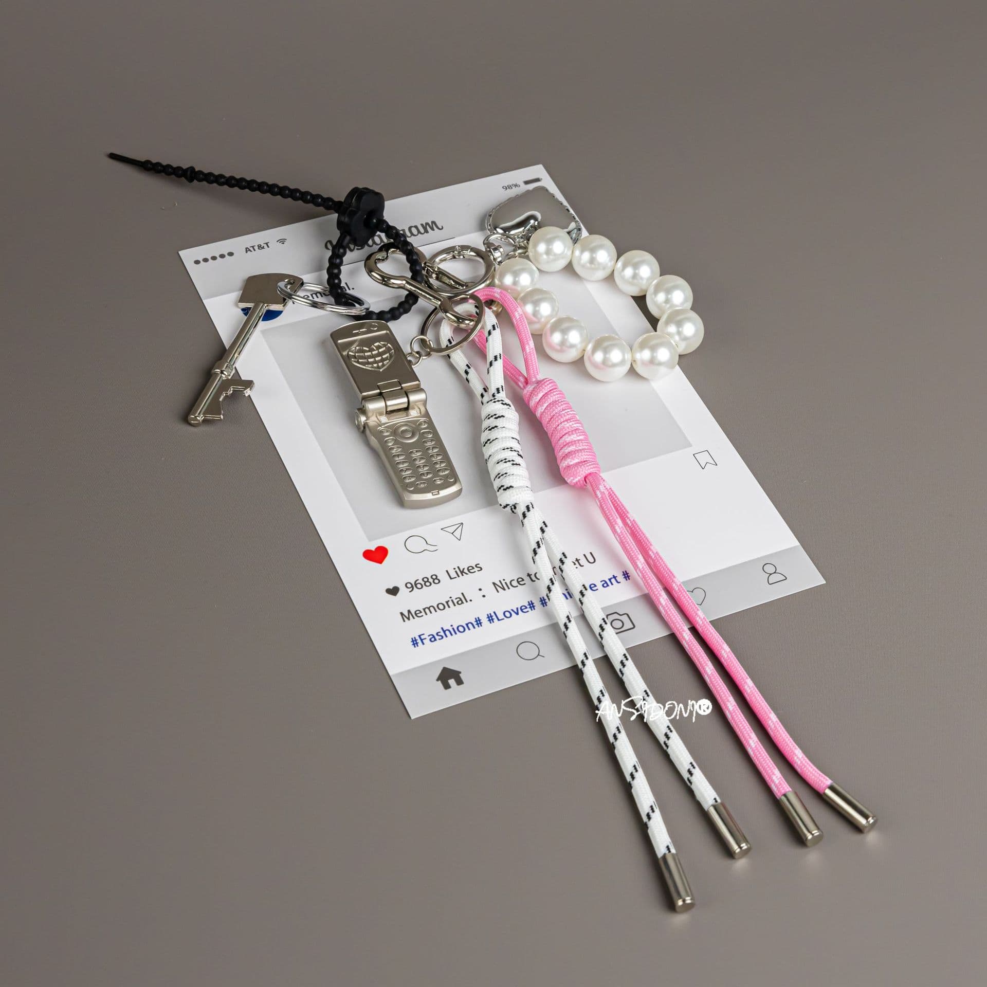 Macaron Pink Bow Miu-style Bag Charm, Super Cute Keychain, Maximalist Bag Accessory