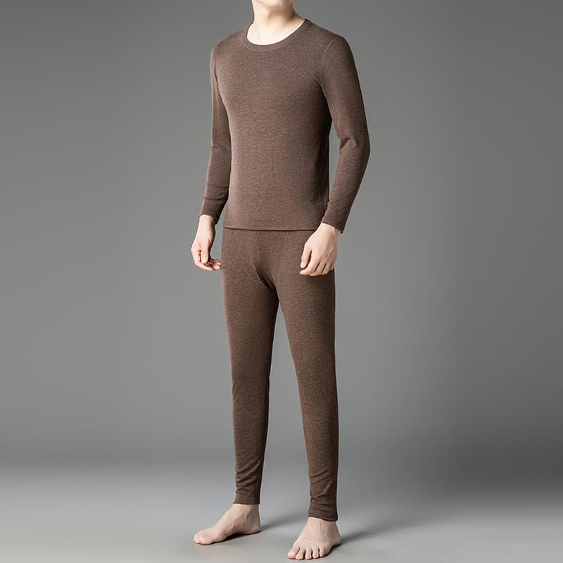 Cashmere and Mulberry Silk Patch Round Neck Autumn Underwear Base Layer Thermal Set Men's Two-Piece Suit