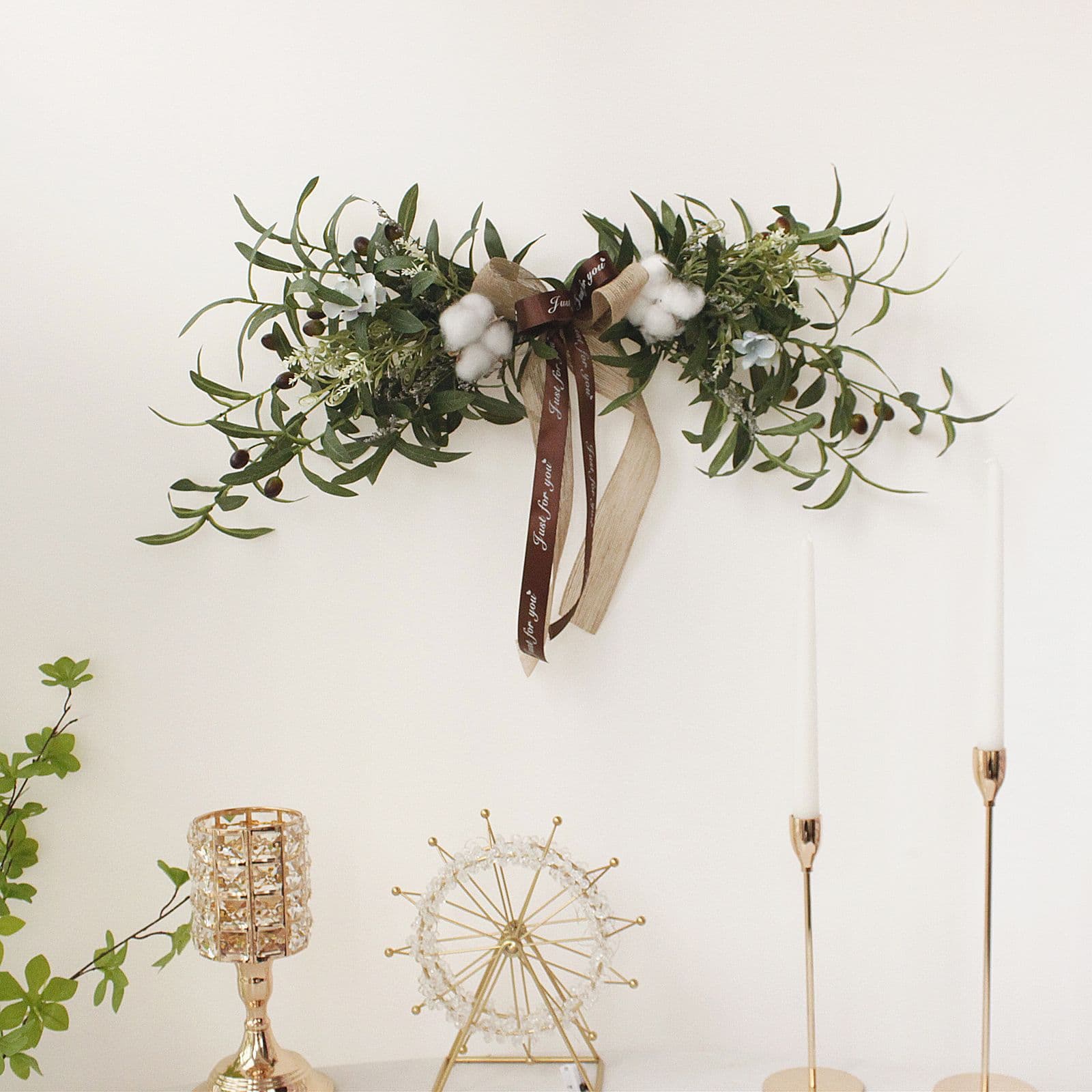 Artificial Silk Flowers Olive Branch Cotton Door Arch Mirror Front Bedside Table Bouquet Birthday Decoration