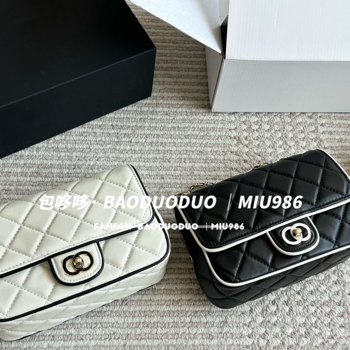 25P New Xiaoxiang Style Black and White Panda Color Square Fat Flap Bag Diamond Chain Shoulder Hand Crossbody Bag