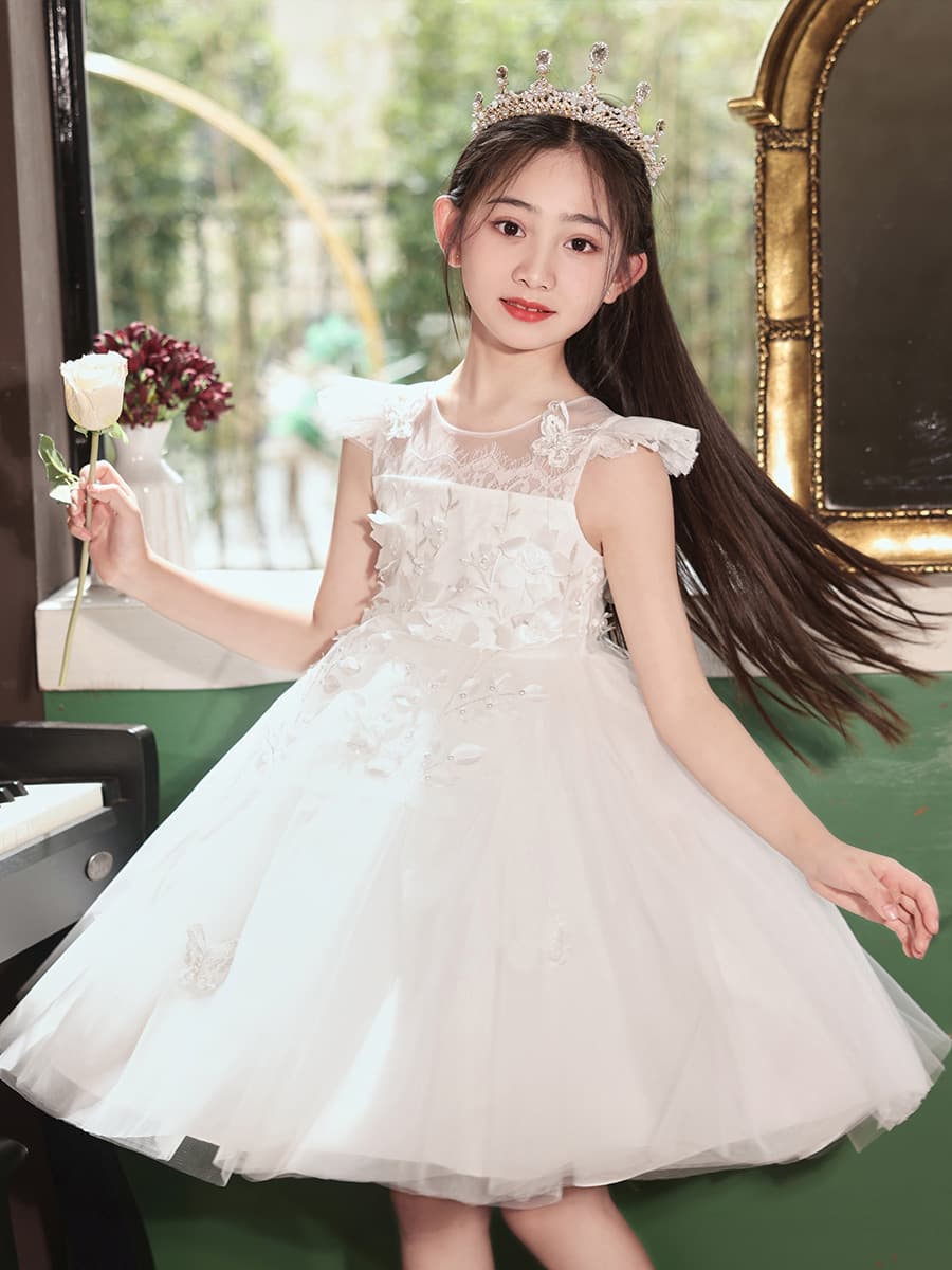 Girls Summer Dress Children's Princess Gown Flower Girl Wedding Tulle Skirt Host Puffy Dress
