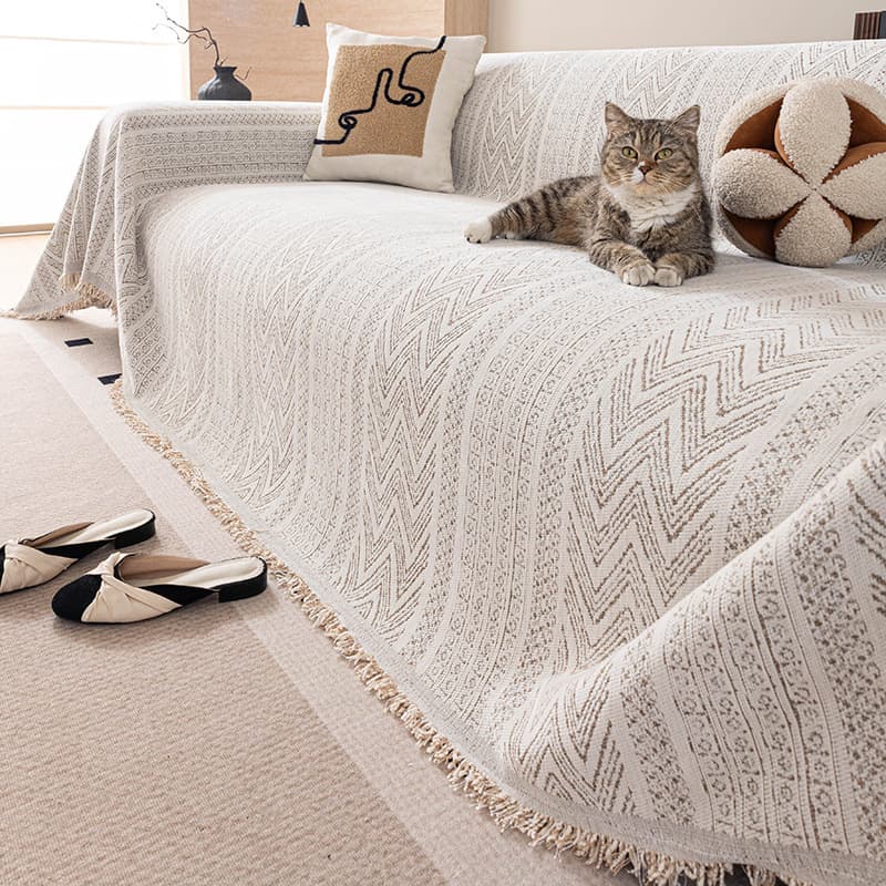 New Summer Chenille Sofa Cover Wave Pattern Simple Style Anti-Cat Scratch Anti-Slip Home Sofa Cloth
