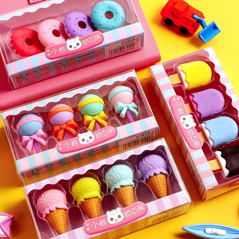 Cartoon Donut Eraser Student Creative Eraser Cute Simulation Snack Eraser Stationery Set Gift