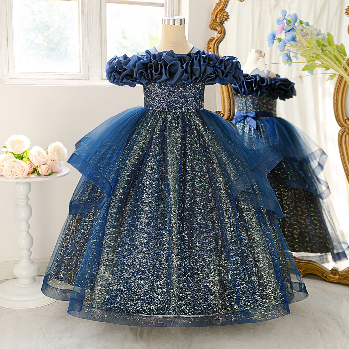 2026 New European and American Children's Tulle Birthday Princess Dress for Girls, Flower Girl Evening Gown