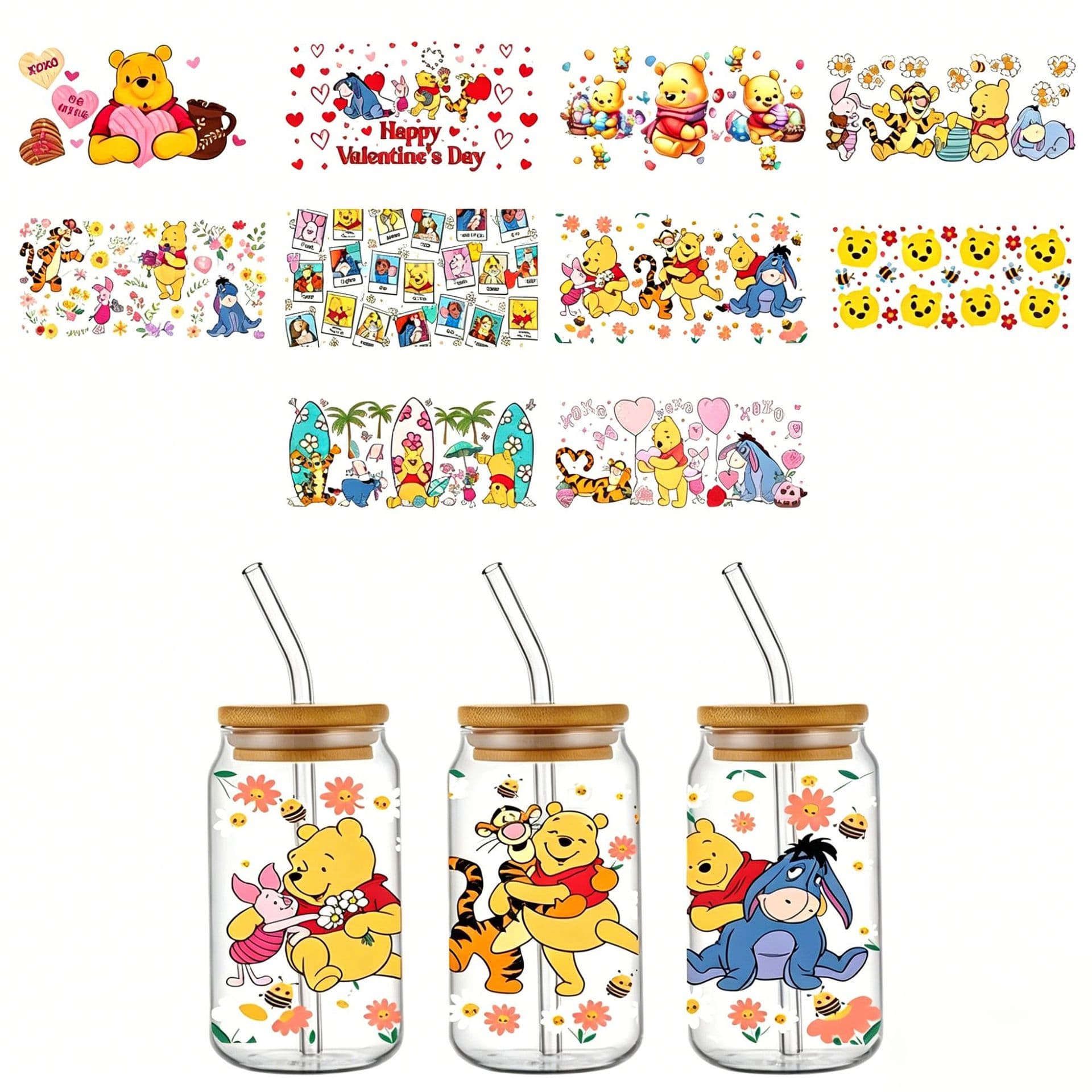 Hot selling new Winnie the Pooh UVDTF transfer crystal transparent sticker waterproof and scratch-resistant cartoon wholesale cross-border