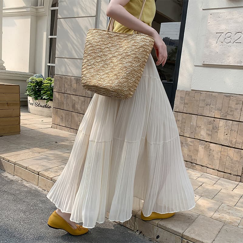 Chiffon Mesh Pleated Half Skirt Women Summer 2026 New High Waist Slimming Flowing A-Line Umbrella Skirt Long Skirt