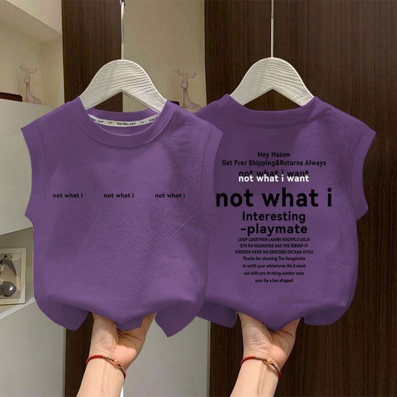 Trendy Children's Summer Vest for Boys and Girls, Simple English Print, Versatile Round Neck Sleeveless Shirt