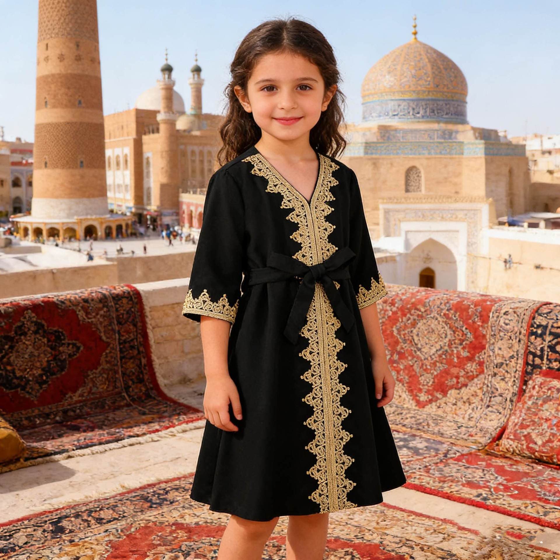 Foreign Trade Cross-Border Wholesale Girls' Ethnic Style Children's Clothing, Lace Trim Elegant Dress Style