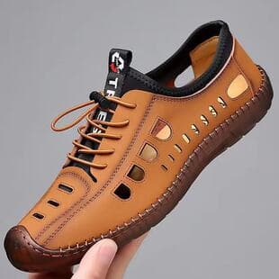 Cross-Border New Men's Shoes 2025 Korean Style Fashion Casual Shoes Hand-Stitched Driving Shoes Hollow Breathable Shoes for Men